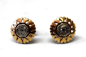 Beautiful 14K Yellow Gold and Diamond Floral Heart Earrings - Picture 1 of 3