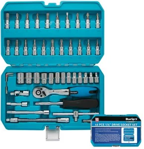 BlueSpot 46 Pc Metric Socket 1/4" Drive Ratchet Bit Set Torx Philips Pozi Hex - Picture 1 of 5