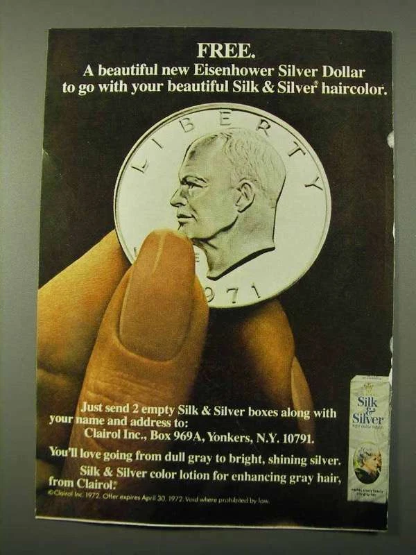 Anuncio de color de cabello Clairol 1972 seda y plata - Eisenhower Foto 1 de 1