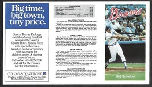 1985 ATLANTA BRAVES Colony Square reguläre Saison TASCHENPLAN NM - Bild 1 von 1