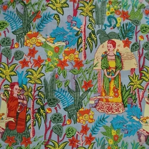 Craft Material 2.5 Yard Printed Fabric Cotton Hand Block Purple Farida Kahlo - Picture 1 of 4