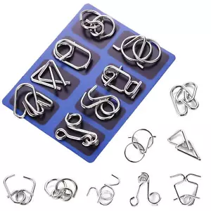 8pcs set Metal Wire Puzzle Toy Brain Teaser Game Kid Mind IQ Test Ring - Picture 1 of 10
