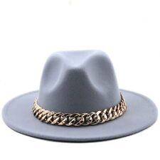 Wide Fedora Brim Hats For Women Thick Chain Band Winter Autumn Felt Hat Jazz Cap