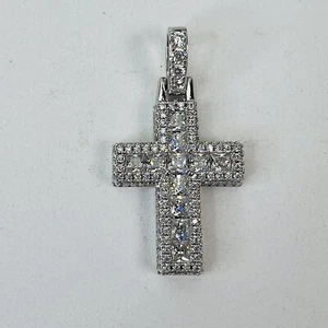 Adamans simulierter Baguette Kreuz Anhänger Weißgold mit 2 Seilketten - Bild 1 von 12