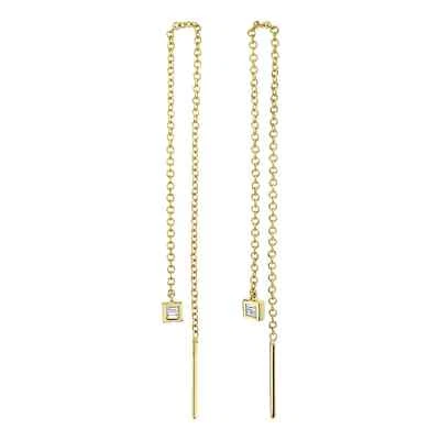 Pendientes enhebradores de diamantes baguette de oro amarillo de 14 quilates colgantes naturales 0,05 quilates Foto 1 de 2