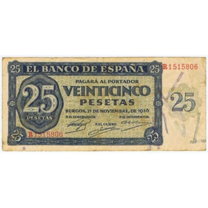 ESPAÑA SPAIN 25 PESETAS 1936 BURGOS MBC- SERIE R1515806 - Picture 1 of 2