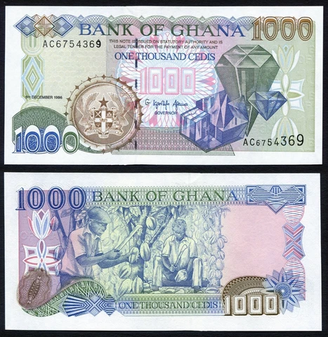 Ghana 1000 cedis 1996.12.05. Diamonds & Men Working with Cacao Trees P32a UNC Cover