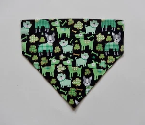 ST. PATRICK'S DAY GREEN DOGS ON BLACK DOG OVER THE COLLAR SCARF/BANDANA--S, M, L - Picture 1 of 3