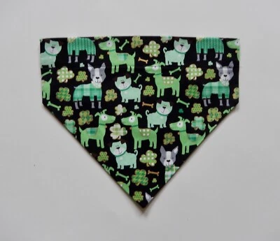 ST. PATRICK'S DAY GREEN DOGS ON BLACK DOG OVER THE COLLAR SCARF/BANDANA--S, M, L - Image 1 of 3