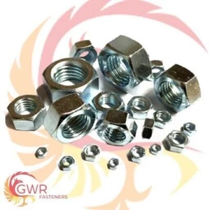 1/4 5/16 3/8 7/16 1/2 9/16 5/8 3/4 UNF ZINC PLATED BZP HEXAGON FULL NUTS HEX NUT - Picture 1 of 12