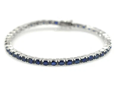 Pulsera tenis plata de ley 925 piedras preciosas zafiro natural corte ovalado joyería Foto 1 de 4
