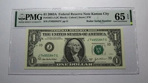 $1 2003 Radar Serial Number Federal Reserve Currency Bank Note Bill PMG UNC65EPQ - Picture 1 of 2