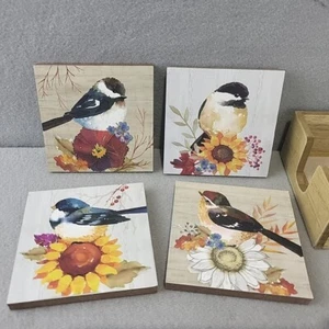 Ganz Aquarell Druck Vogel Untersetzer Blumen Spanplatte Holz Halter Beschreibung lesen - Bild 1 von 9