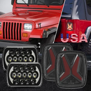 Pair 5X7" LED Headlights+ Smoke Tail Lights Combo For Jeep Wrangler YJ 1987-1995 - Picture 1 of 14