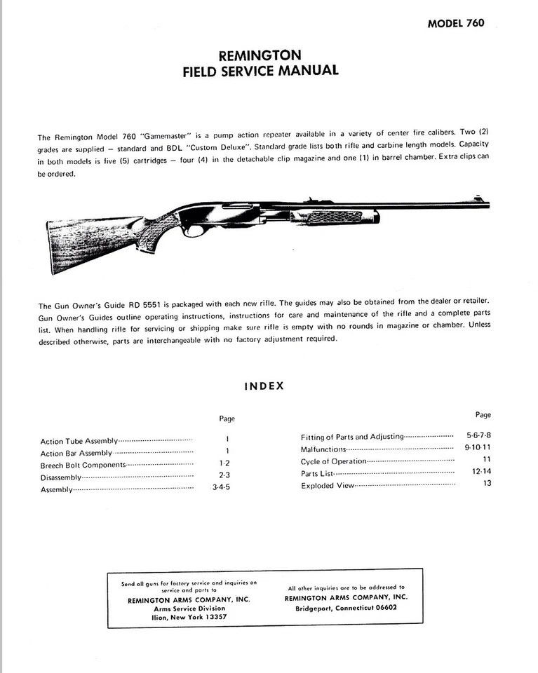 Manual de armero Remington® modelo 760 - Manual de servicio de campo Foto 1 de 3