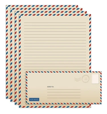 Vintage Airmail Stationery Paper Set 100 Piece Set (50 Lined Sheets 50 Matching - image 1 of 4