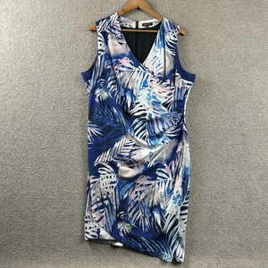 Table Eight Womens Dress Size 18 Blue Tropical Print Sleeveless Ruched Midi - Bild 1 von 9