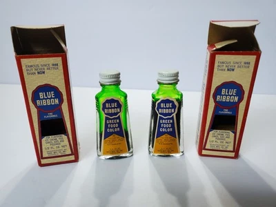 Lote de 2 Botellas y Cajas Colorantes Alimentarios Verdes Extractos CINTA AZUL De Colección Foto 1 de 4