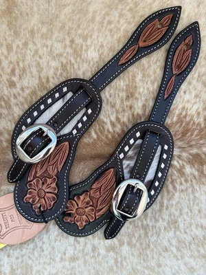 PAR de correas occidentales de cuero de grano superior talla adulta para cabello en cuero de vaca Foto 1 de 4