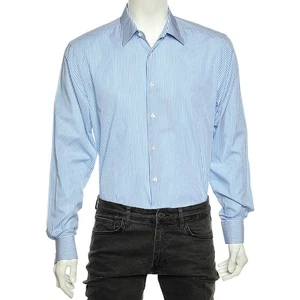 Prada Blue Striped Cotton Button Front Shirt XL - Picture 1 of 6