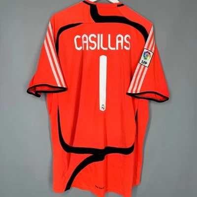CAMISETA DE FUTBOL VISITANTE REAL MADRID 2007 2008 CAMISETA #1 CASILLAS TALLA XL Foto 1 de 4