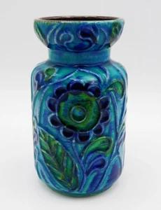 Mid Century WEST GERMANY - BAY KERAMIK Vase Blue & Green Glaze 72-14 - Exc - Picture 1 of 12