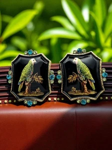 New Cuban Amazon Parrot Earrings with Rhinestones – D213 - Picture 1 of 5