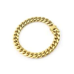Men's Miami Cuban Link Chain 14k Gold Plated Stainless Steel Bracelet Necklace - Picture 1 of 25
