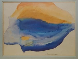 Quadro Acquerello Originale Blu, Arancione Doppio Opaco Grigio Telaio Metallo 17x14 - Foto 1 di 5
