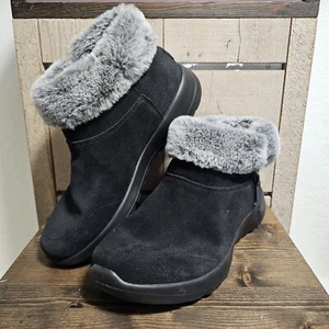 Skechers Women's Size 6.5 Wide - Black Suede Goga Mat 5 Gen Zipper Light Boots - Picture 1 of 8