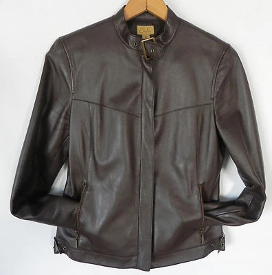 Chaqueta de Motociclista Caslon Piel de Cordero Cuero Cremallera Completa Corte Ajustado Marrón Bolsillos Talla XS Foto 1 de 4