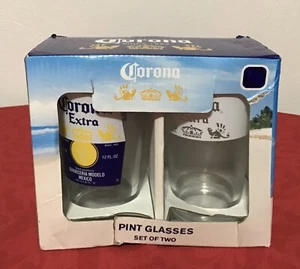 Corona Extra Pint Beer Glass & Corona Extra Pint Set Of Two Find Your Beach New - Picture 1 of 5