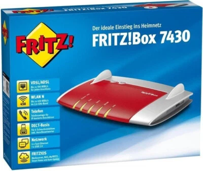 AVM FRITZ!Box 7430 (VDSL-/ADSL2+, WLAN N, 450 MBit/s (2,4 GHz), NEU - Bild 1 von 2