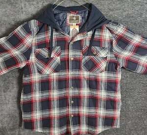 Legendary Outfitters Mens Flannel Shacket Hoodie Shirt Jacket Size XL Red Plaid - Picture 1 of 8