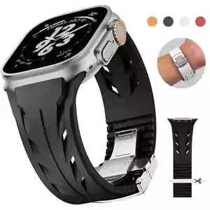 Premium Fluororubber Sport Band For Apple Watch Series Ultra 10 9 49/46/45/42mm - Picture 1 of 22