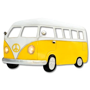 Light Up Yellow Campervan Metal Wall Art Retro Vintage Style Car Any Room Gift - Picture 1 of 1