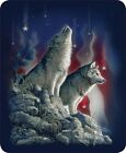 Queen Size Patriotic Wolves American Flag Howl Super Soft Faux Fur Plush Blanket