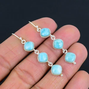 Larimar Gemstone Sterling Silver Swirl Sun Drop Dangle Earring For Women & Girls - Picture 1 of 4