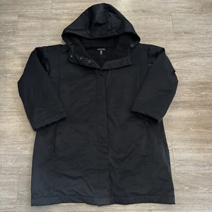 Chaqueta Abrigo Capucha Eileen Fisher Negra Resistente al Agua Talla PequeñaP Algodón Orgánico - Imagen 1 de 13