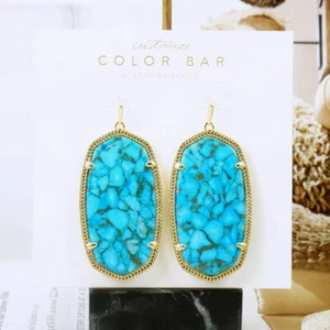 NWOT Kendra Scott Danielle Turquoise Bronze Veined Drop earring Gold Tone - Picture 1 of 4