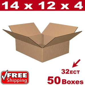 50- 14x12x4 Cardboard Boxes Mailing Packing Shipping Box 32ECT Corrugated Carton - Picture 1 of 1