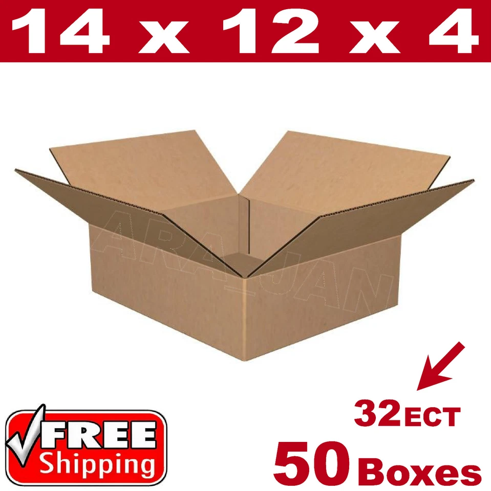 50- 14x12x4 Cardboard Boxes Mailing Packing Shipping Box 32ECT Corrugated Carton - Image 1 of 1