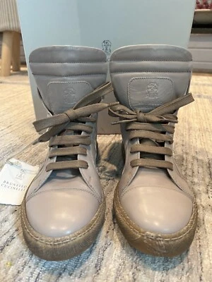 Zapatillas altas Brunello Cucinelli de cuero gris NUEVAS talla 38 EU/8 US Foto 1 de 4