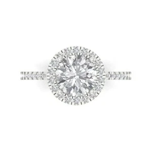 1.8 cttw Halo Zirconia Diamond Engagement Ring - 14K Solid Gold (White Gold) - Picture 1 of 11