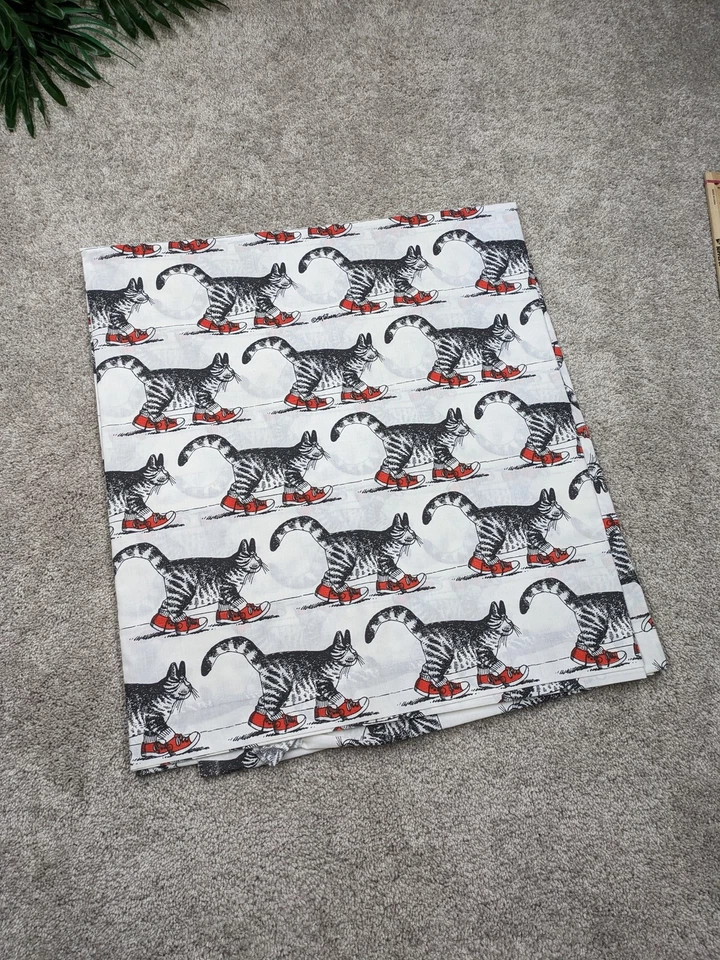 Vintage Burlington House Cat Print Flat Sheet Full Sneakers USA Percale Bedding - Изображение 1 из 4