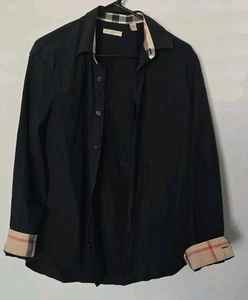Burberry Damen schwarz Baumwolle Button Down bestickt Logo kariert Bündchen Hemd! L - Bild 1 von 5