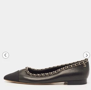 CHANEL Designer Flats schwarz Leder Cap Toe Kette Logo Gr. 38 - Bild 1 von 17