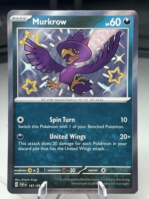 Murkrow - 181/091 NM - Shiny Rare SV: Paldean Fates - Image 1 of 2