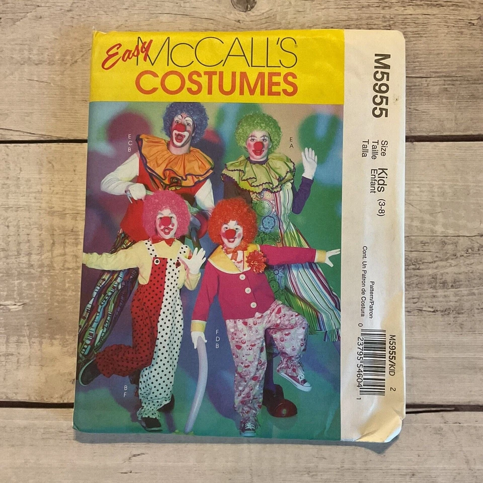 McCalls 5955 Sewing Pattern Clown Halloween Costume Child Sz 3-8 UNCUT - Image 1 of 3