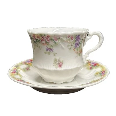 Carl Tielsch Altwasser Rosa Rosa Guirnaldas Porcelana Taza de Té Juego de Platillos Foto 1 de 4